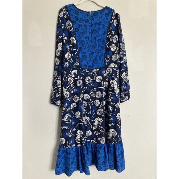 NEW Draper James Silk Midi Dress 12  Mixed Print Floral Blue - Picture 13 of 13